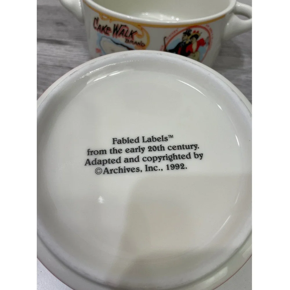 Vintage 1992 Fabled Labels Oyster Soup Bowls Set of 2 Rainbow Cake Walk Brand